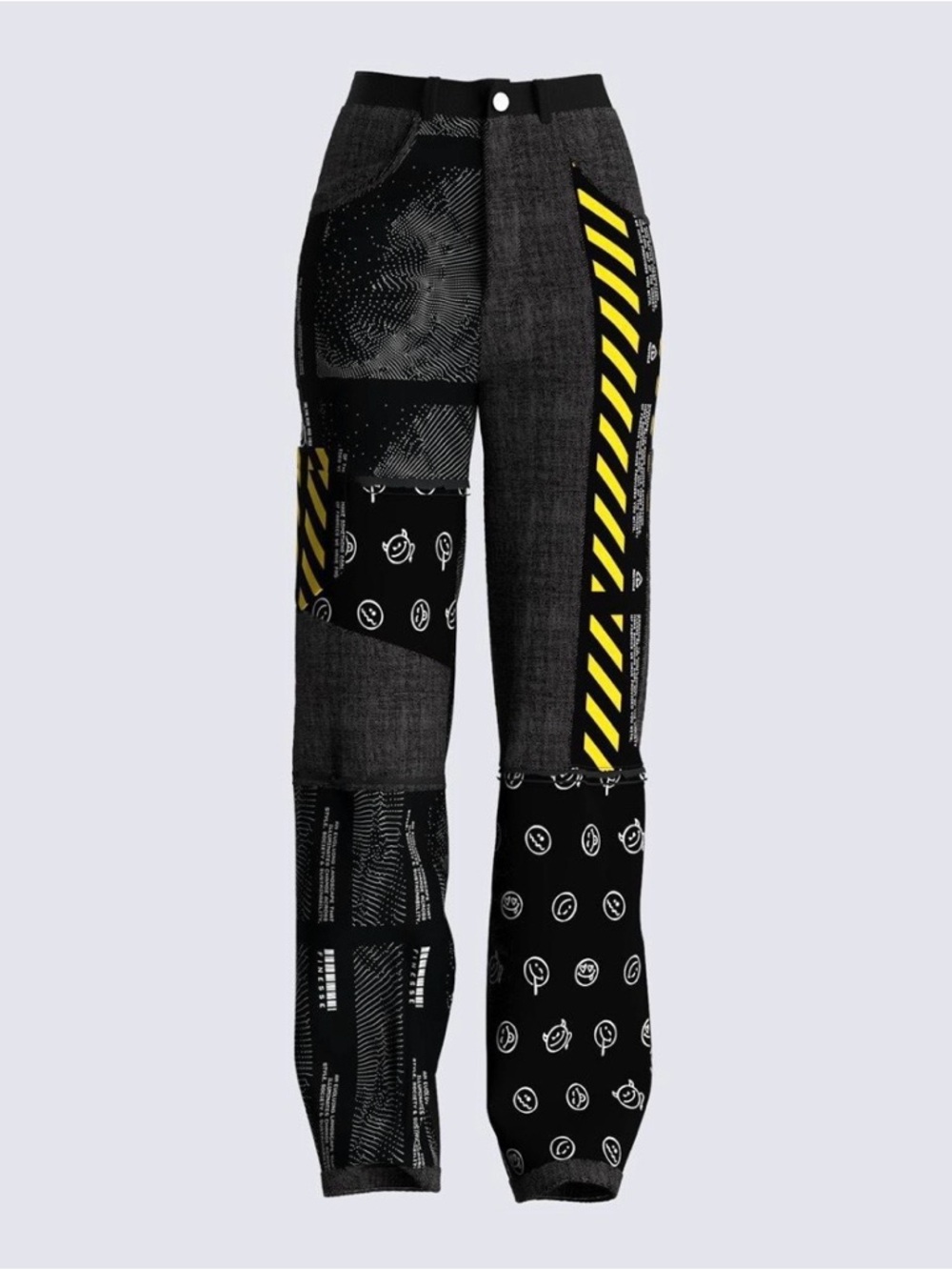Finesse Black Patchwork Graphic Joggers with Yellow Accent